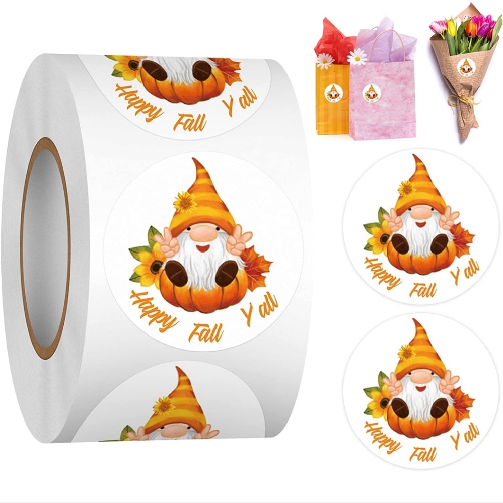50 ct HAPPY FALL Y'ALL Label Stickers Roll, 1.5 inch Thanksgiving Autumn